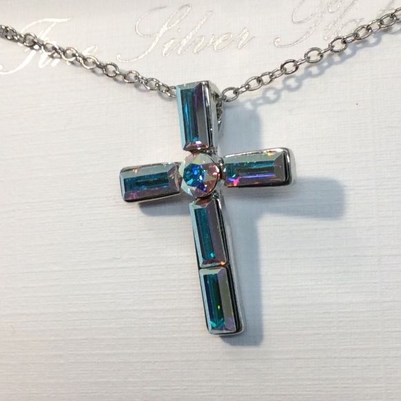 Silver Plated Swarovski Crystal Cross Pendant - Picture 12 of 16